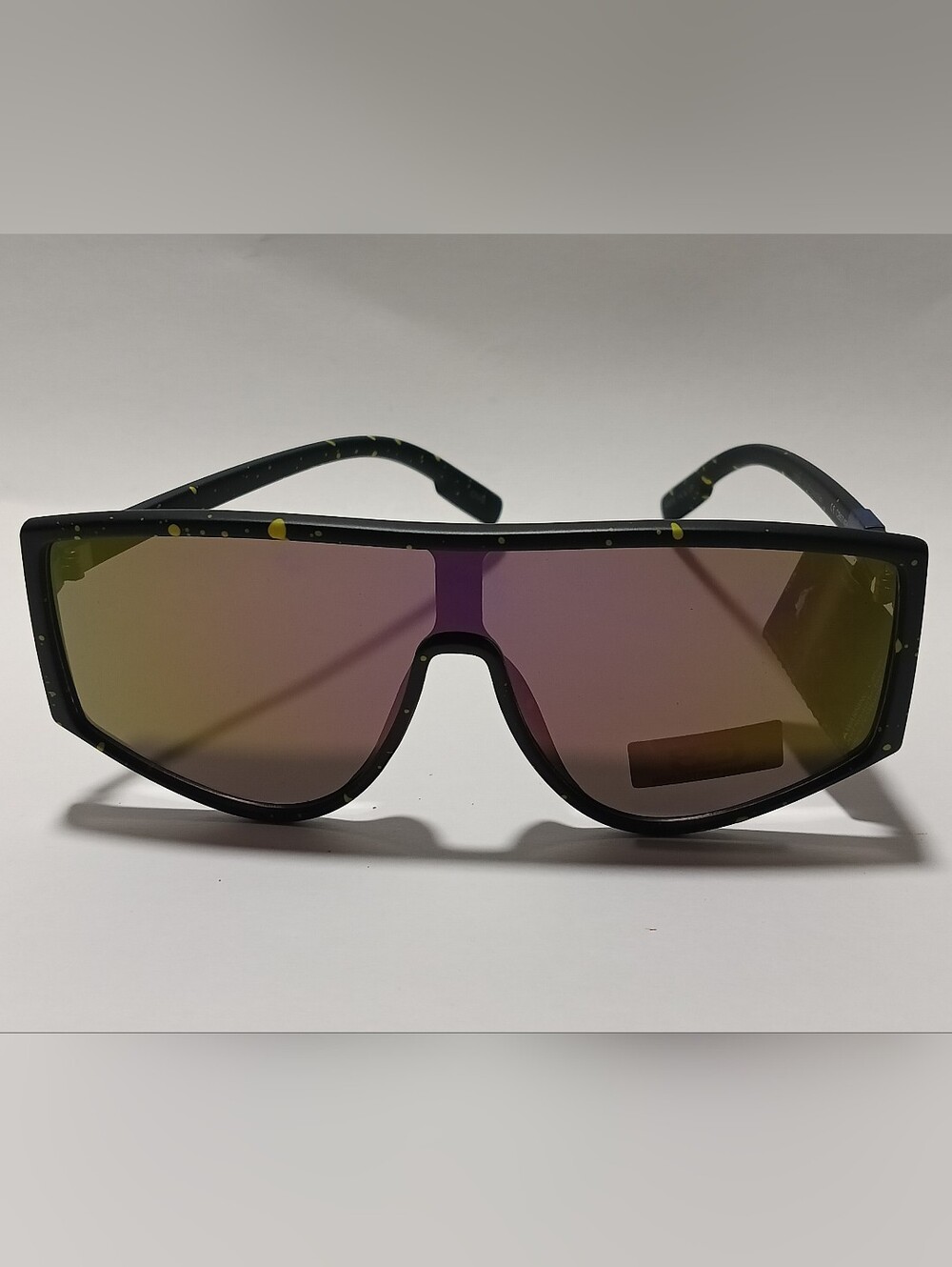 Brand New CB Sports Black Shield Sunglasses with Purple Tint and Yellow Speckles